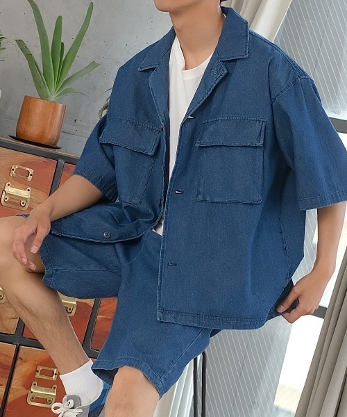 improves（インプローブス）の「15パターン 半袖 CPO シャツジャケット セットアップ対応（シャツ/ブラウス・メンズ・D/オリーブ/E/ワンウォッシュ/オフホワイト/チャコール/C/ネイビー/ブラック/ブルーグレー/ベージュ/B/ブルー/A/ストライプ・X-LARGE/LARGE/MEDIUM）」の8枚目の写真