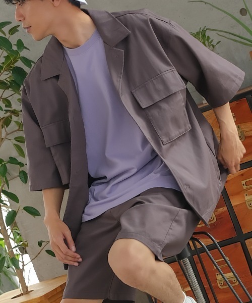 improves（インプローブス）の「15パターン 半袖 CPO シャツジャケット セットアップ対応（シャツ/ブラウス・メンズ・D/オリーブ/E/ワンウォッシュ/オフホワイト/チャコール/C/ネイビー/ブラック/ブルーグレー/ベージュ/B/ブルー/A/ストライプ・X-LARGE/LARGE/MEDIUM）」の4枚目の写真