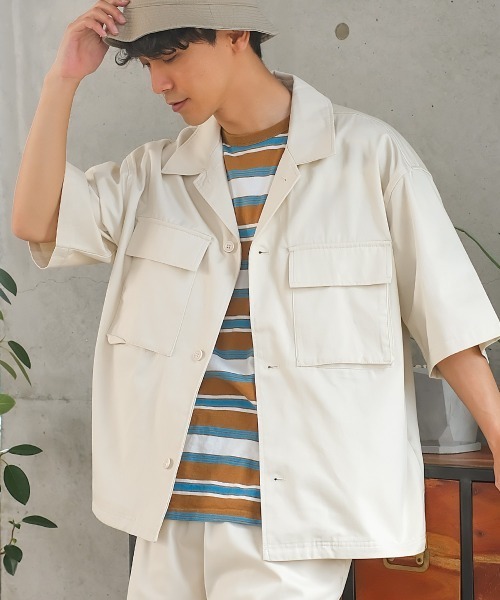 improves（インプローブス）の「15パターン 半袖 CPO シャツジャケット セットアップ対応（シャツ/ブラウス・メンズ・D/オリーブ/E/ワンウォッシュ/オフホワイト/チャコール/C/ネイビー/ブラック/ブルーグレー/ベージュ/B/ブルー/A/ストライプ・X-LARGE/LARGE/MEDIUM）」の16枚目の写真