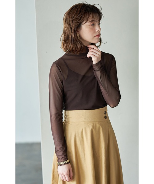 Cookie Chocolate(クッキーチョコレート)の「カラーシースルートップス(シャツ/ブラウス・レディース・カーキ/ブラウン・M)」の14枚目の写真