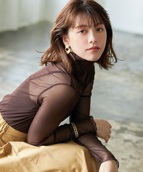 Cookie Chocolate(クッキーチョコレート)の「カラーシースルートップス(シャツ/ブラウス・レディース・カーキ/ブラウン・M)」の16枚目の写真