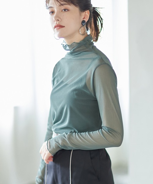 Cookie Chocolate(クッキーチョコレート)の「カラーシースルートップス(シャツ/ブラウス・レディース・カーキ/ブラウン・M)」の15枚目の写真