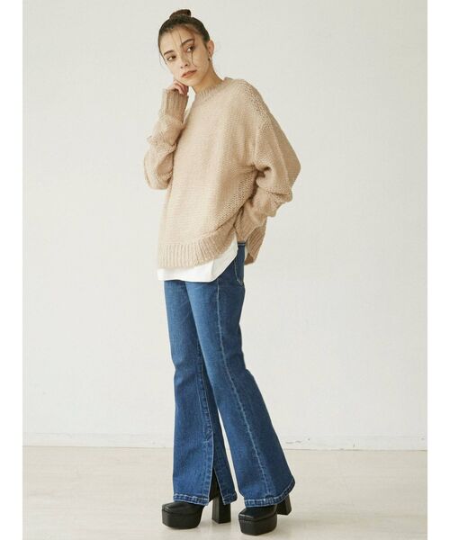 EVRIS（エヴリス）の「ステッチチャンキーヒールショートブーツ（ブーツ・レディース・ブラック/ベージュ・SMALL/MEDIUM/LARGE）」の8枚目の写真