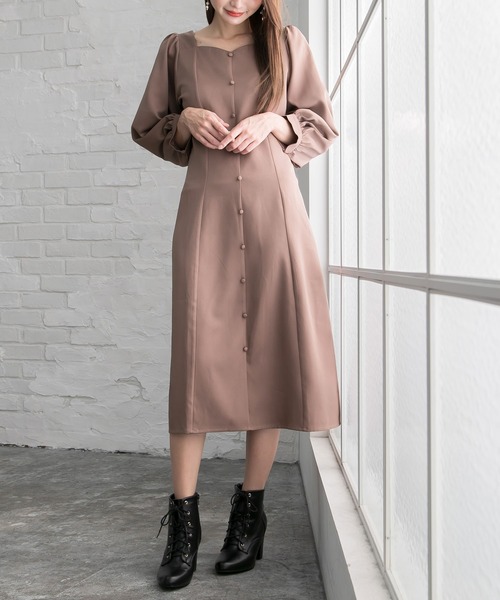 Newlyme（ニューリーミー）の「ペンタゴンネックＡラインワンピース（ワンピース・レディース・ブルーグレー/ブラック系その他/ブラック/グレー系その他/ブラウン/ブラウン系その他・MEDIUM/LARGE）」の6枚目の写真