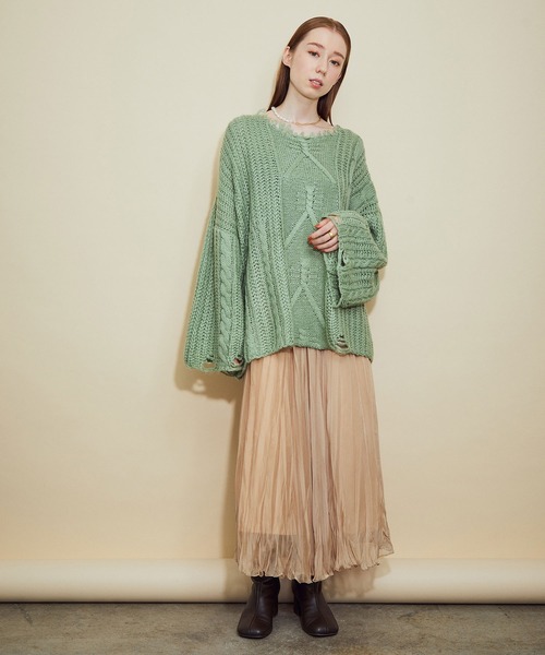 MADEMOISELLE ROPE'（マドモアゼル ロペ）の「<春まで使える>ワッシャー加工ランダムプリーツスカート（スカート・レディース・ライトグレー/ベージュ・38）」の3枚目の写真