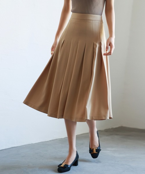SAISON DE PAPILLON（セゾンドパピヨン）の「幅広プリーツスカート（スカート・レディース・ベージュ/パープル/ネイビー/チャコール/ブルーグレー/ブラック/ブラウン/カーキ・S/M/L）」の6枚目の写真