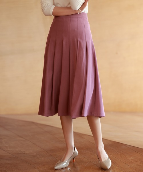 SAISON DE PAPILLON（セゾンドパピヨン）の「幅広プリーツスカート（スカート・レディース・ベージュ/パープル/ネイビー/チャコール/ブルーグレー/ブラック/ブラウン/カーキ・S/M/L）」の8枚目の写真