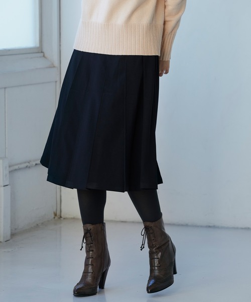 SAISON DE PAPILLON（セゾンドパピヨン）の「幅広プリーツスカート（スカート・レディース・ベージュ/パープル/ネイビー/チャコール/ブルーグレー/ブラック/ブラウン/カーキ・S/M/L）」の11枚目の写真