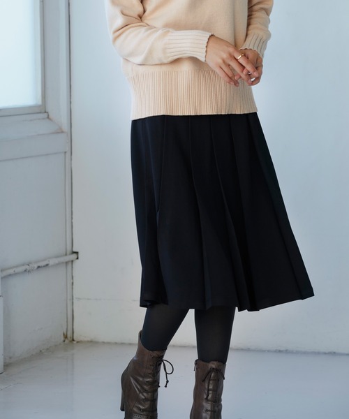 SAISON DE PAPILLON（セゾンドパピヨン）の「幅広プリーツスカート（スカート・レディース・ベージュ/パープル/ネイビー/チャコール/ブルーグレー/ブラック/ブラウン/カーキ・S/M/L）」の13枚目の写真