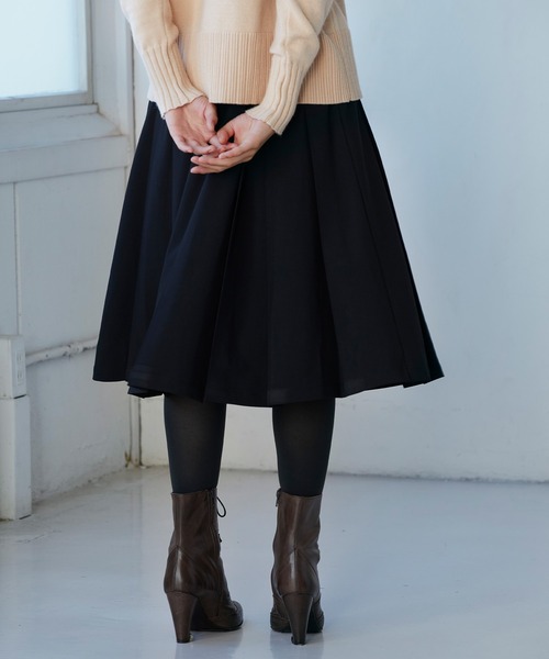 SAISON DE PAPILLON（セゾンドパピヨン）の「幅広プリーツスカート（スカート・レディース・ベージュ/パープル/ネイビー/チャコール/ブルーグレー/ブラック/ブラウン/カーキ・S/M/L）」の14枚目の写真