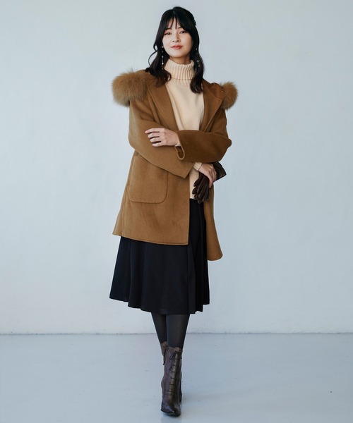 SAISON DE PAPILLON（セゾンドパピヨン）の「幅広プリーツスカート（スカート・レディース・ベージュ/パープル/ネイビー/チャコール/ブルーグレー/ブラック/ブラウン/カーキ・S/M/L）」の16枚目の写真