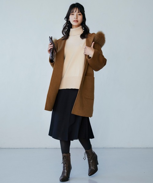 SAISON DE PAPILLON（セゾンドパピヨン）の「幅広プリーツスカート（スカート・レディース・ベージュ/パープル/ネイビー/チャコール/ブルーグレー/ブラック/ブラウン/カーキ・S/M/L）」の17枚目の写真