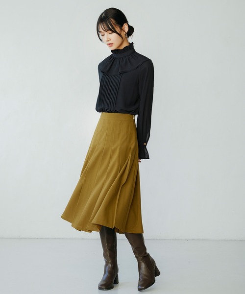 SAISON DE PAPILLON（セゾンドパピヨン）の「幅広プリーツスカート（スカート・レディース・ベージュ/パープル/ネイビー/チャコール/ブルーグレー/ブラック/ブラウン/カーキ・S/M/L）」の22枚目の写真
