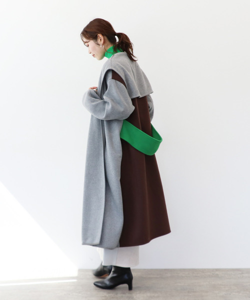 Three Four Time(スリーフォータイム)の「カラーブロックセーラーカラーコート(その他アウター・レディース・ブラック/グレー・ONE SIZE)」の1枚目の写真