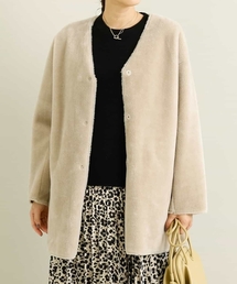 a.v.v | フェイクファームートンノーカラーミディコート(ノーカラーコート)