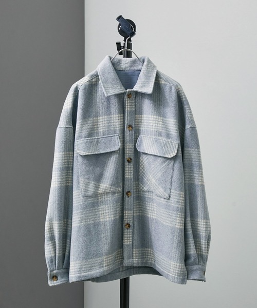 re_k by JUNRED（レクバイジュンレッド）の「re_k by JUNRED / チェックルーズCPOシャツブルゾン（シャツ/ブラウス・メンズ・サックスブルー/ブラック・M/S/L）」の2枚目の写真