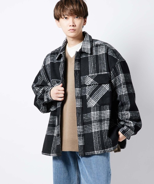 re_k by JUNRED（レクバイジュンレッド）の「re_k by JUNRED / チェックルーズCPOシャツブルゾン（シャツ/ブラウス・メンズ・サックスブルー/ブラック・M/S/L）」の4枚目の写真