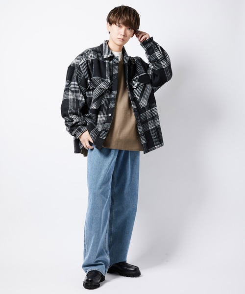 re_k by JUNRED（レクバイジュンレッド）の「re_k by JUNRED / チェックルーズCPOシャツブルゾン（シャツ/ブラウス・メンズ・サックスブルー/ブラック・M/S/L）」の6枚目の写真