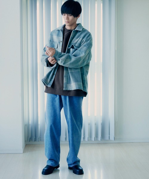 re_k by JUNRED（レクバイジュンレッド）の「re_k by JUNRED / チェックルーズCPOシャツブルゾン（シャツ/ブラウス・メンズ・サックスブルー/ブラック・M/S/L）」の3枚目の写真