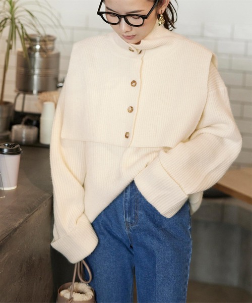 titivate（ティティベイト）の「前後2wayつけ襟付ニット（ニット/セーター・レディース・ベージュ/ネイビー/オフホワイト・S/M）」の2枚目の写真
