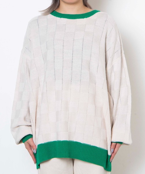 DuKKah（デュカ）の「Dukkah/【低身長向け】ブロックチェックバイカラーニット（ニット/セーター・レディース・ブラック/アイボリー・X-SMALL）」の4枚目の写真