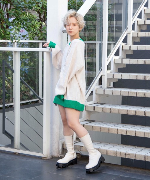 DuKKah（デュカ）の「Dukkah/【低身長向け】ブロックチェックバイカラーニット（ニット/セーター・レディース・ブラック/アイボリー・X-SMALL）」の3枚目の写真