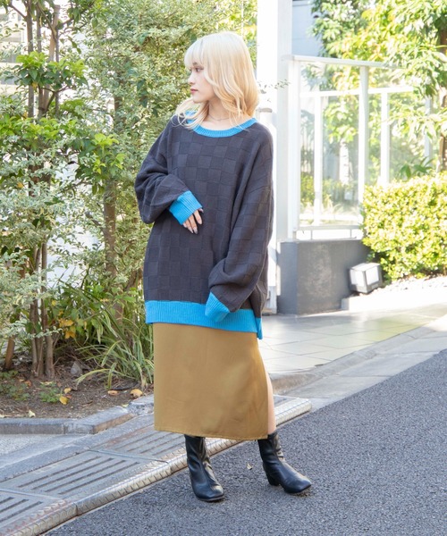 DuKKah（デュカ）の「Dukkah/【低身長向け】ブロックチェックバイカラーニット（ニット/セーター・レディース・ブラック/アイボリー・X-SMALL）」の10枚目の写真