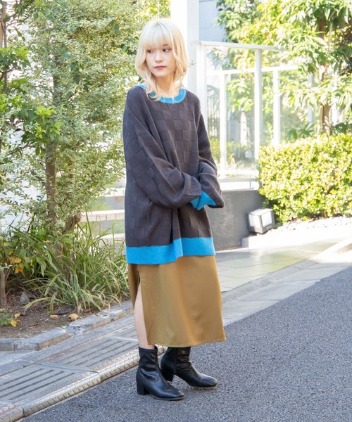 DuKKah（デュカ）の「Dukkah/【低身長向け】ブロックチェックバイカラーニット（ニット/セーター・レディース・ブラック/アイボリー・X-SMALL）」の6枚目の写真