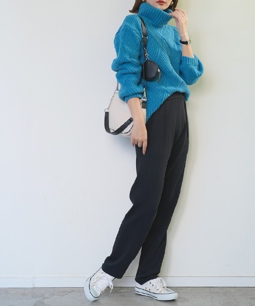 Futier land（フューティアランド）の「ウエストタックニットパンツ（その他パンツ・レディース・グレイッシュベージュ/チャコールグレー/ブラック/グリーン・FREE）」の7枚目の写真