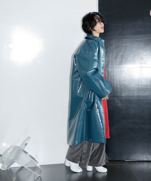 CITYSHOP(シティーショップ)の「FAUX LEATHER コート(ステンカラーコート・レディース・ベージュ/サックスブルー・38/36)」の10枚目の写真