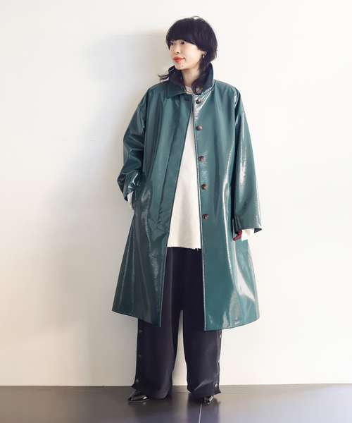 CITYSHOP(シティーショップ)の「FAUX LEATHER コート(ステンカラーコート・レディース・ベージュ/サックスブルー・38/36)」の11枚目の写真