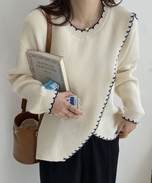 .KOM（ドットコム）の「A'GEM/9 × .kom『.kom/ドットケーオーエム』デザイン ニット/セーター（ニット/セーター・レディース・ベージュ/アイボリー/ボルドー・FREE）」の4枚目の写真