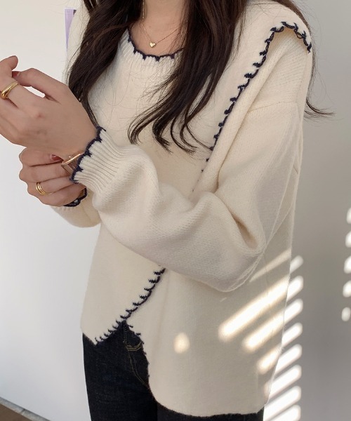 .KOM（ドットコム）の「A'GEM/9 × .kom『.kom/ドットケーオーエム』デザイン ニット/セーター（ニット/セーター・レディース・ベージュ/アイボリー/ボルドー・FREE）」の10枚目の写真