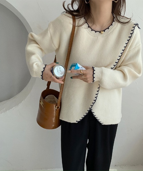 .KOM（ドットコム）の「A'GEM/9 × .kom『.kom/ドットケーオーエム』デザイン ニット/セーター（ニット/セーター・レディース・ベージュ/アイボリー/ボルドー・FREE）」の5枚目の写真