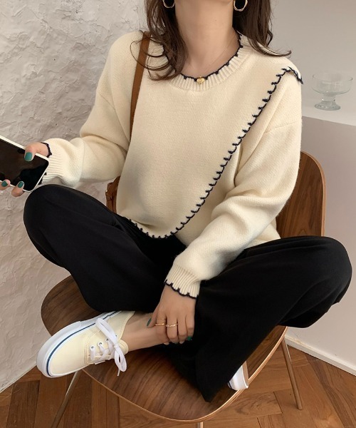 .KOM（ドットコム）の「A'GEM/9 × .kom『.kom/ドットケーオーエム』デザイン ニット/セーター（ニット/セーター・レディース・ベージュ/アイボリー/ボルドー・FREE）」の11枚目の写真