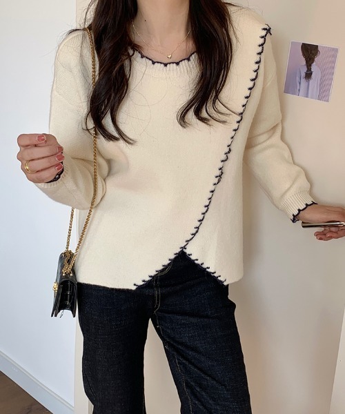 .KOM（ドットコム）の「A'GEM/9 × .kom『.kom/ドットケーオーエム』デザイン ニット/セーター（ニット/セーター・レディース・ベージュ/アイボリー/ボルドー・FREE）」の6枚目の写真
