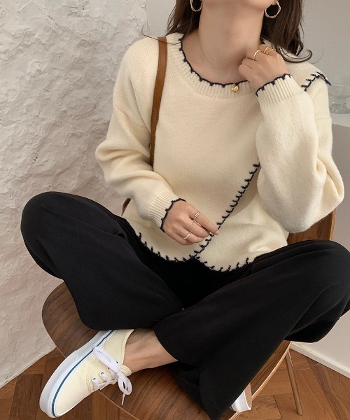 .KOM（ドットコム）の「A'GEM/9 × .kom『.kom/ドットケーオーエム』デザイン ニット/セーター（ニット/セーター・レディース・ベージュ/アイボリー/ボルドー・FREE）」の12枚目の写真