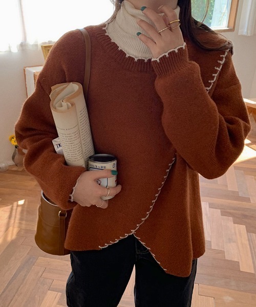 .KOM（ドットコム）の「A'GEM/9 × .kom『.kom/ドットケーオーエム』デザイン ニット/セーター（ニット/セーター・レディース・ベージュ/アイボリー/ボルドー・FREE）」の8枚目の写真