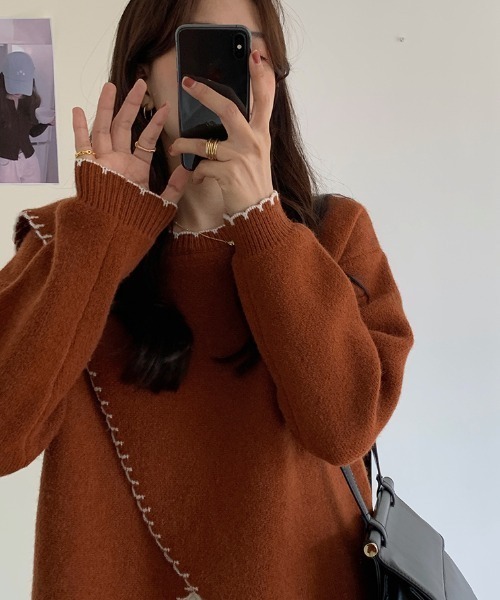 .KOM（ドットコム）の「A'GEM/9 × .kom『.kom/ドットケーオーエム』デザイン ニット/セーター（ニット/セーター・レディース・ベージュ/アイボリー/ボルドー・FREE）」の15枚目の写真