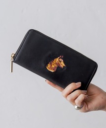 【美品】イアパピヨネ ear PAPILLONNER　アニマル刺繍長財布　犬　黒 美品】イアパピヨネ ear PAPILLONNER アニマル刺繍長財布 犬 黒