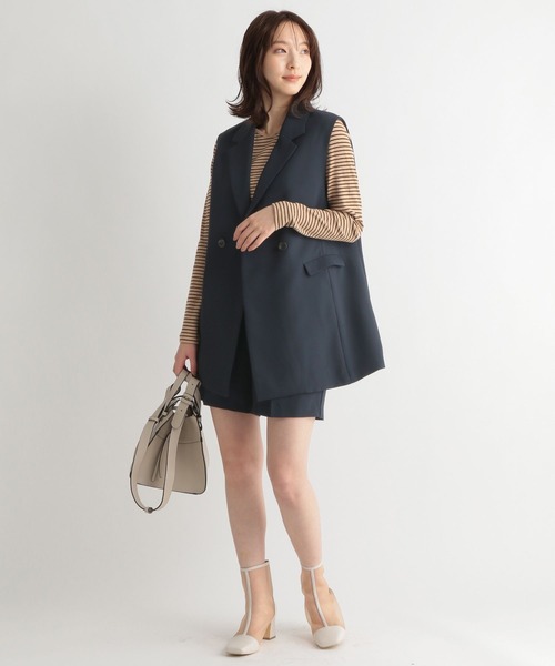 Andemiu（アンデミュウ）の「テレコボーダーＶネックＬＳ272902（Tシャツ/カットソー・レディース・ホワイト/ブラック/ブラウン・FREE）」の7枚目の写真