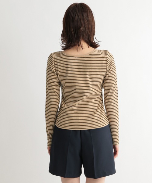 Andemiu（アンデミュウ）の「テレコボーダーＶネックＬＳ272902（Tシャツ/カットソー・レディース・ホワイト/ブラック/ブラウン・FREE）」の10枚目の写真