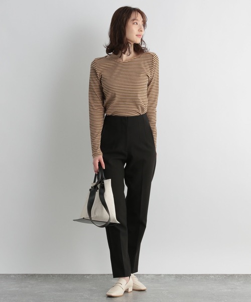 Andemiu（アンデミュウ）の「テレコボーダーＶネックＬＳ272902（Tシャツ/カットソー・レディース・ホワイト/ブラック/ブラウン・FREE）」の5枚目の写真