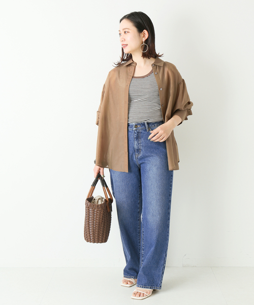 Simplicite（サンプリシテ）の「コットンシルクシアーシャツ（シャツ/ブラウス・レディース・ベージュ/ネイビー/ブラウン/オレンジ・FREE）」の5枚目の写真