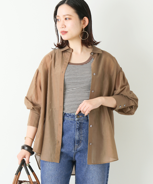 Simplicite（サンプリシテ）の「コットンシルクシアーシャツ（シャツ/ブラウス・レディース・ベージュ/ネイビー/ブラウン/オレンジ・FREE）」の6枚目の写真