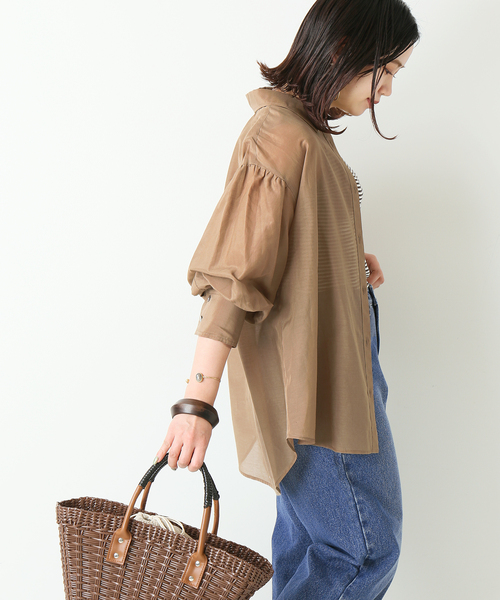 Simplicite（サンプリシテ）の「コットンシルクシアーシャツ（シャツ/ブラウス・レディース・ベージュ/ネイビー/ブラウン/オレンジ・FREE）」の9枚目の写真