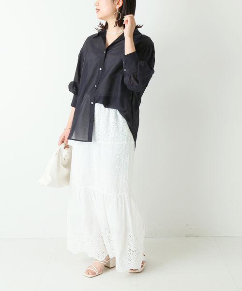 Simplicite（サンプリシテ）の「コットンシルクシアーシャツ（シャツ/ブラウス・レディース・ベージュ/ネイビー/ブラウン/オレンジ・FREE）」の17枚目の写真