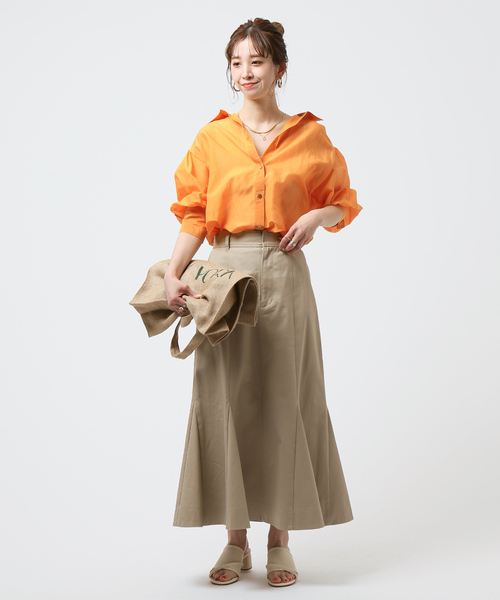 Simplicite（サンプリシテ）の「コットンシルクシアーシャツ（シャツ/ブラウス・レディース・ベージュ/ネイビー/ブラウン/オレンジ・FREE）」の20枚目の写真