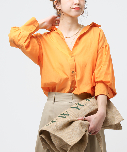 Simplicite（サンプリシテ）の「コットンシルクシアーシャツ（シャツ/ブラウス・レディース・ベージュ/ネイビー/ブラウン/オレンジ・FREE）」の21枚目の写真