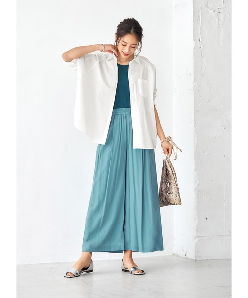 STYLE DELI(スタイルデリ)の「質感加工サテンギャザーワイドパンツ(その他パンツ・レディース・ブルー系その他/プラム・SMALL/MEDIUM)」の13枚目の写真